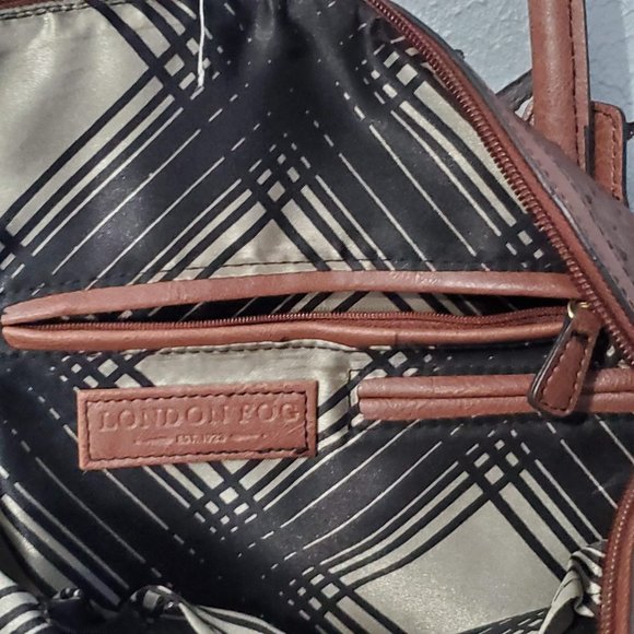 London Fog Lark Tan Ostrich-Embossed Dome Satchel - Picture 7 of 9